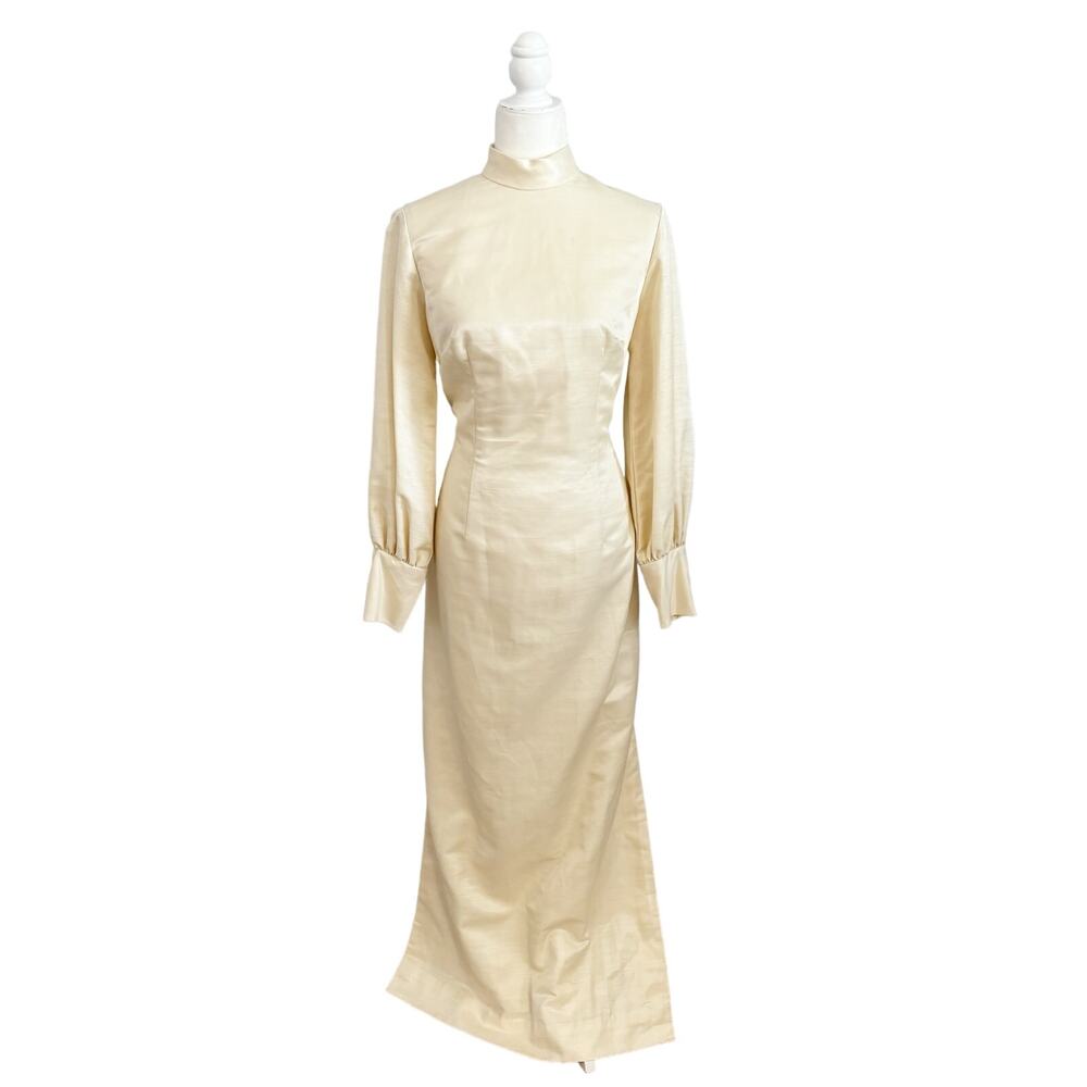 Vintage 1960s Silk Shantung Maxi Dress Gown Small Yellow - Picture 2 of 13